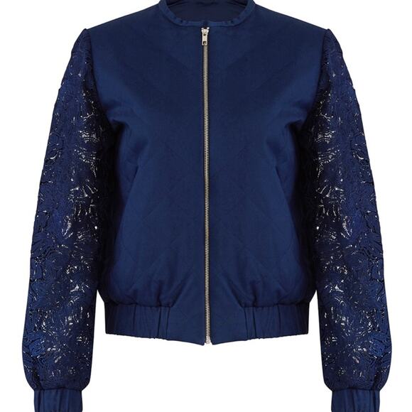 AMUR Quilted Lace Bomber Jacket Coat Ruched XS - Picture 2 of 13